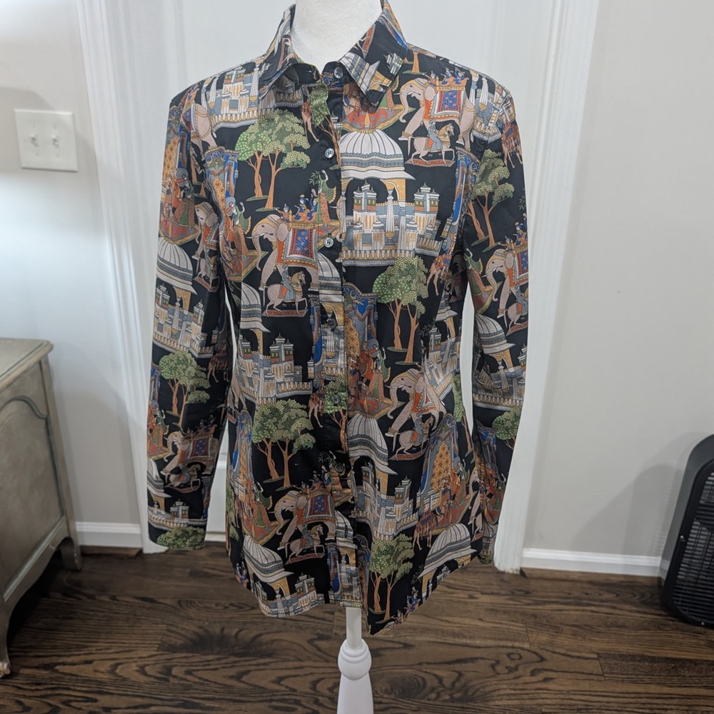 J McLaughlin Black Patterned Shirt size M